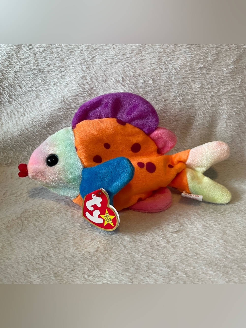 Ty Beanie Baby 1999 Lips Plush Colorful Fish - Orange, Blue, Purple